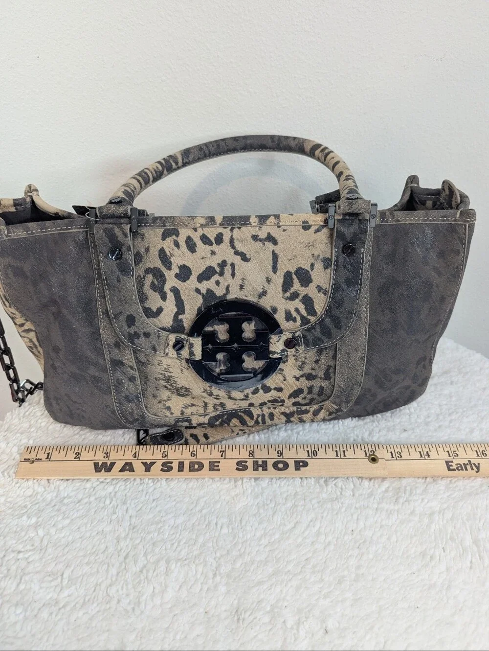 Tory Burch Amanda Leopard Print Satchel Chain Strap NWT Tag Coconut 11109017 - Picture 12 of 15